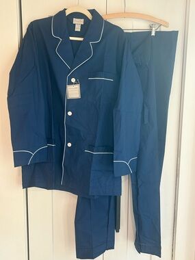 Vintage NWT  Christian Dior  Le Connaisseur Men’s Blue Pajama Set White Piping M